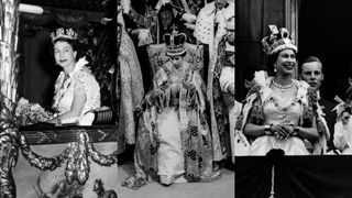 Queen Elizabeth wearing her three crowns at her coronation