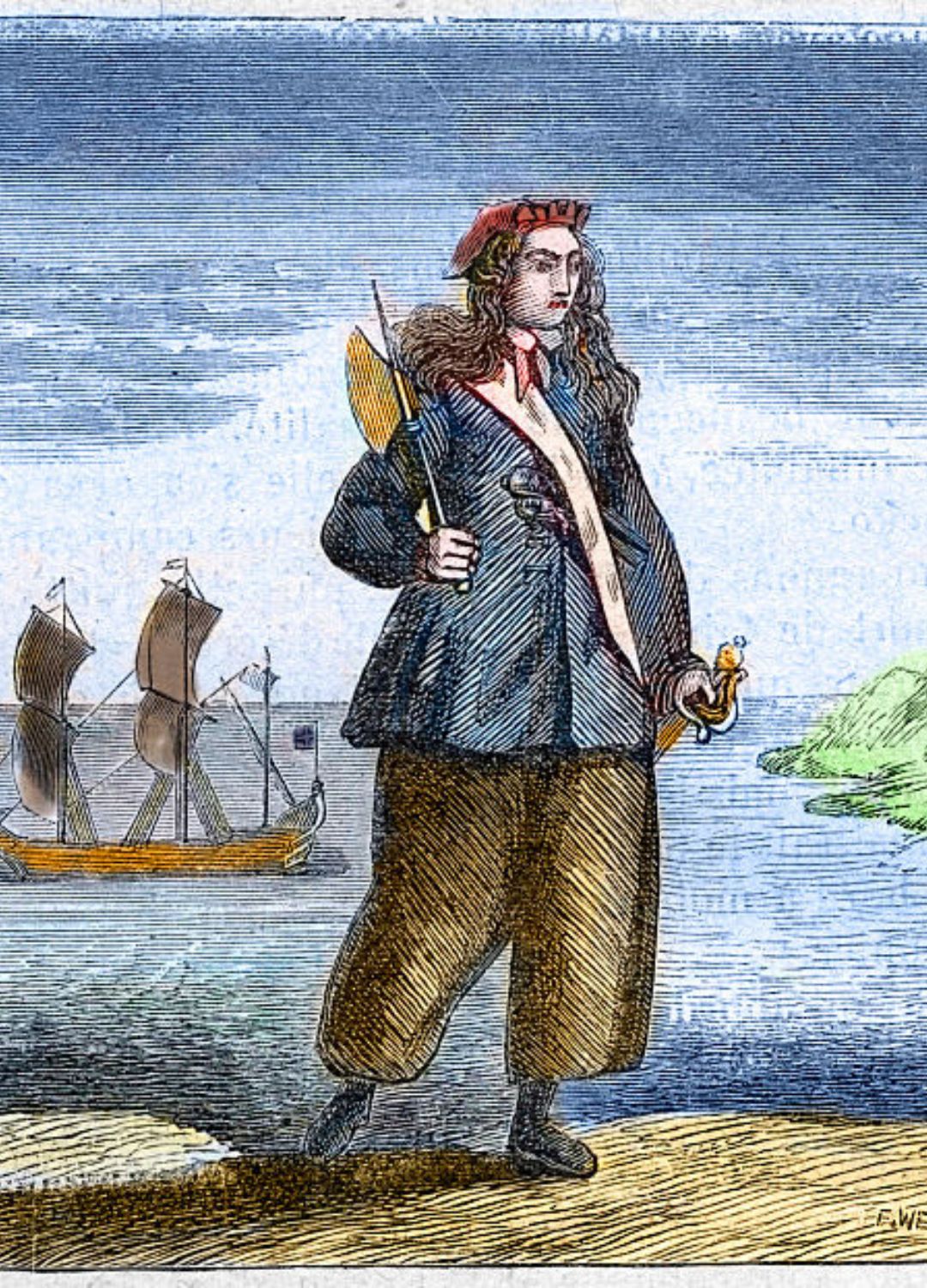 A coloured sketch of pirate Anne Bonny