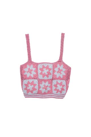 pink floral crocheted crop top 