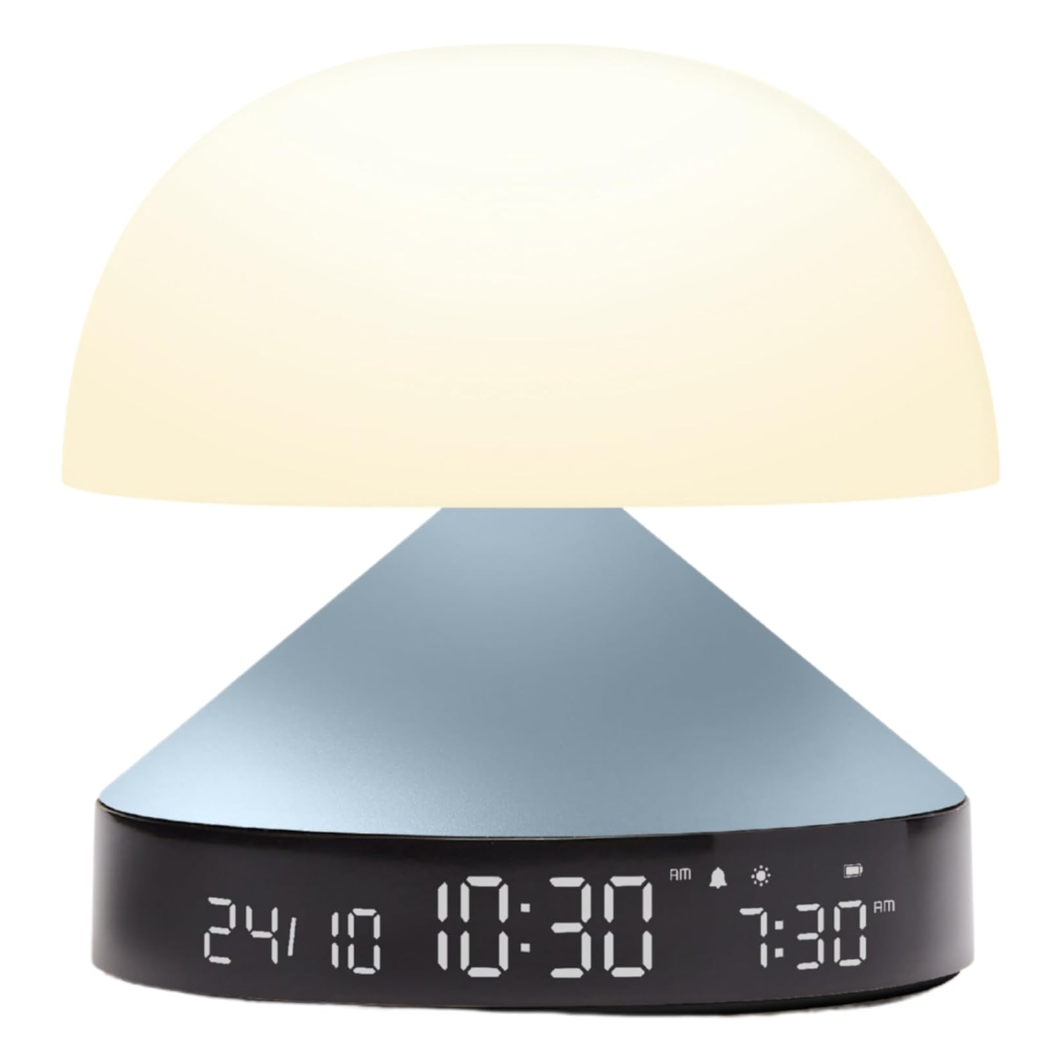 A mushroom lamp with a blue stem