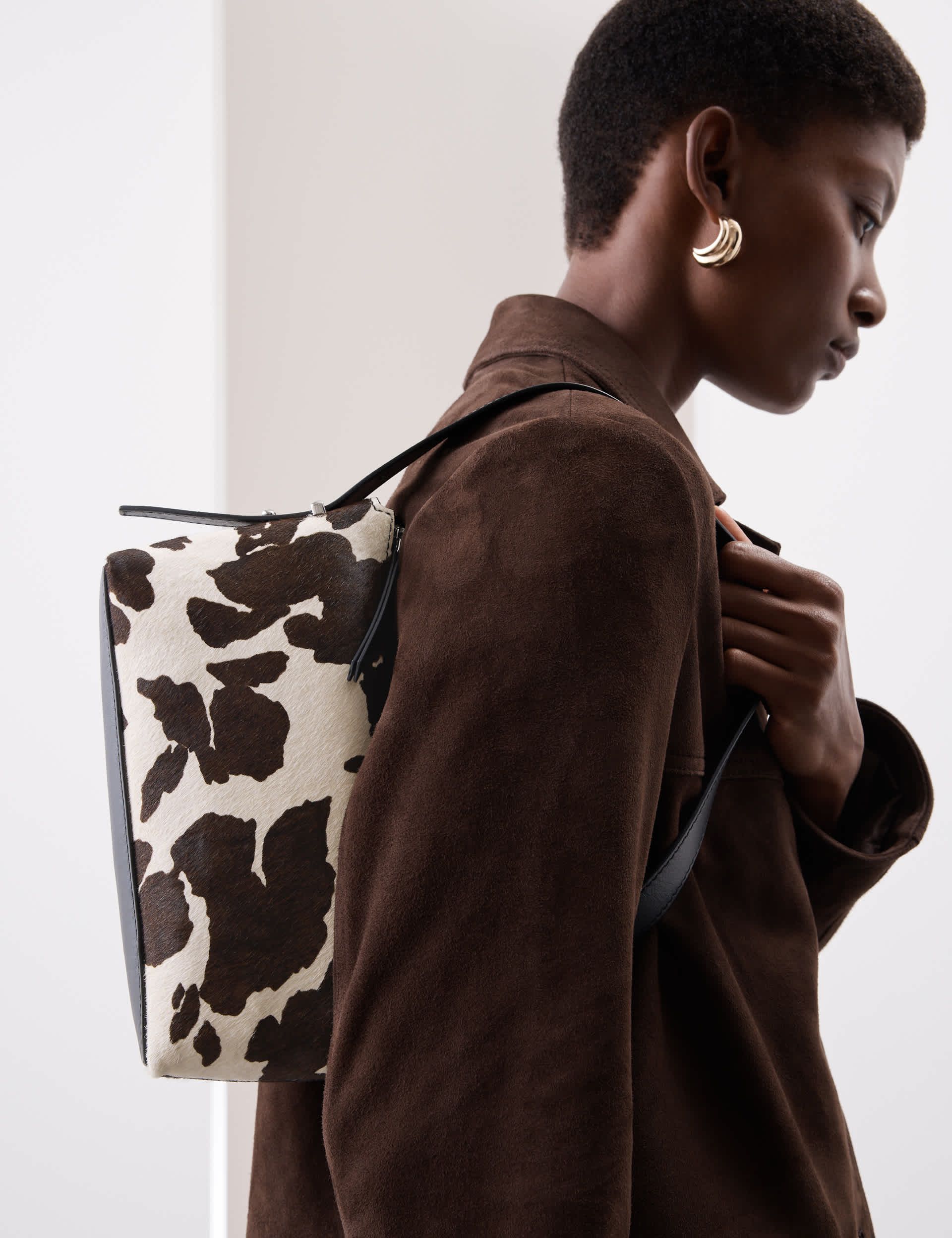 Hair on Leather Animal Print Shoulder Bag