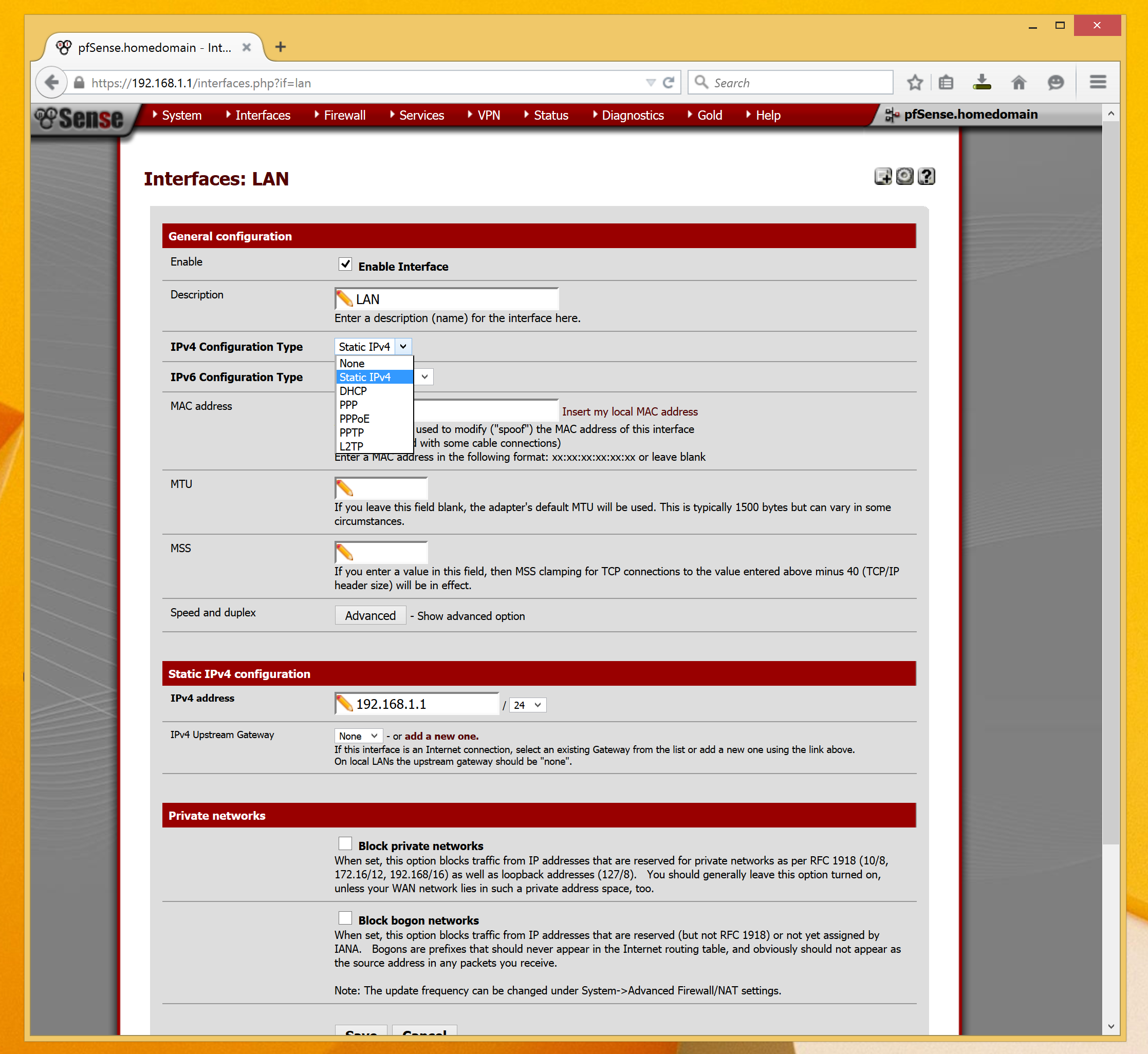 pfSense LAN configuration