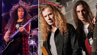 Marty Friedman, Dave Mustaine and Kiko Loureiro, who all joined each other onstage on 27 February for a special Megadeth one-off set