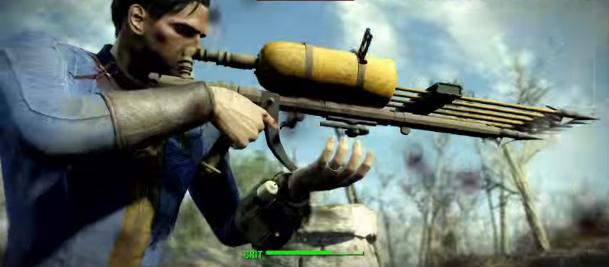Fallout 4 has an underwater harpoon gun
