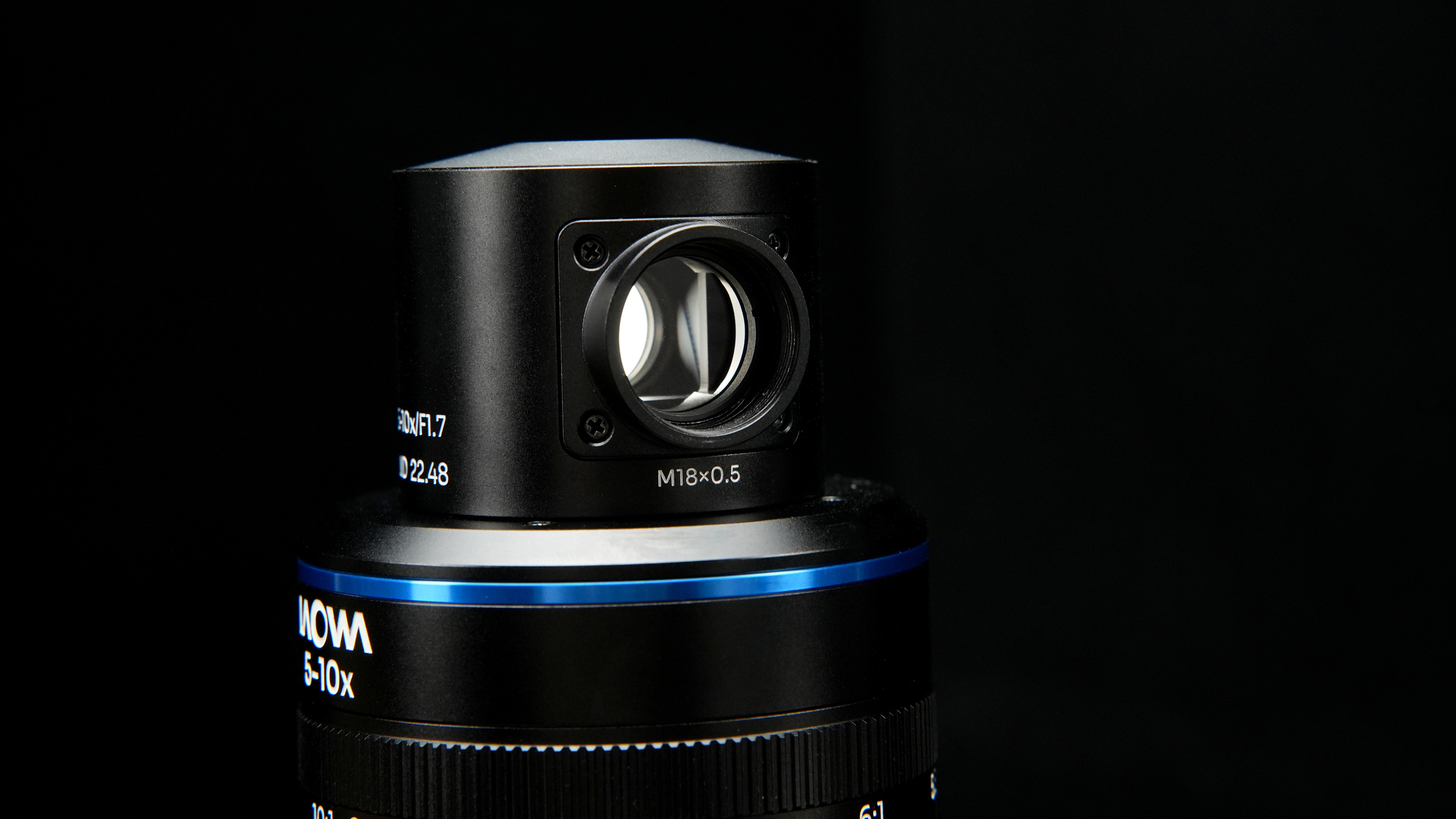 The Laowa Asken 17.5mm 5x-10x macro lens coaxial light block