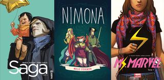 women created titles - nimona, ms marvel and saga