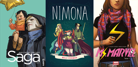 women created titles - nimona, ms marvel and saga