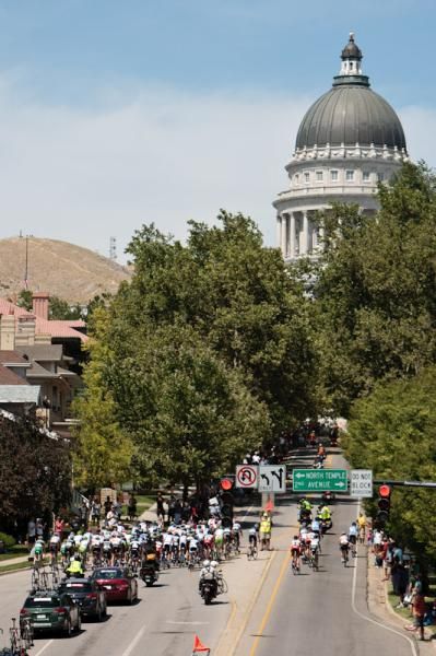 The peloton heads up the State Street climb.