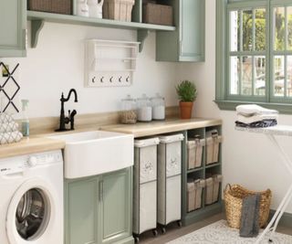 A washing machine in a bright traditional kitchen