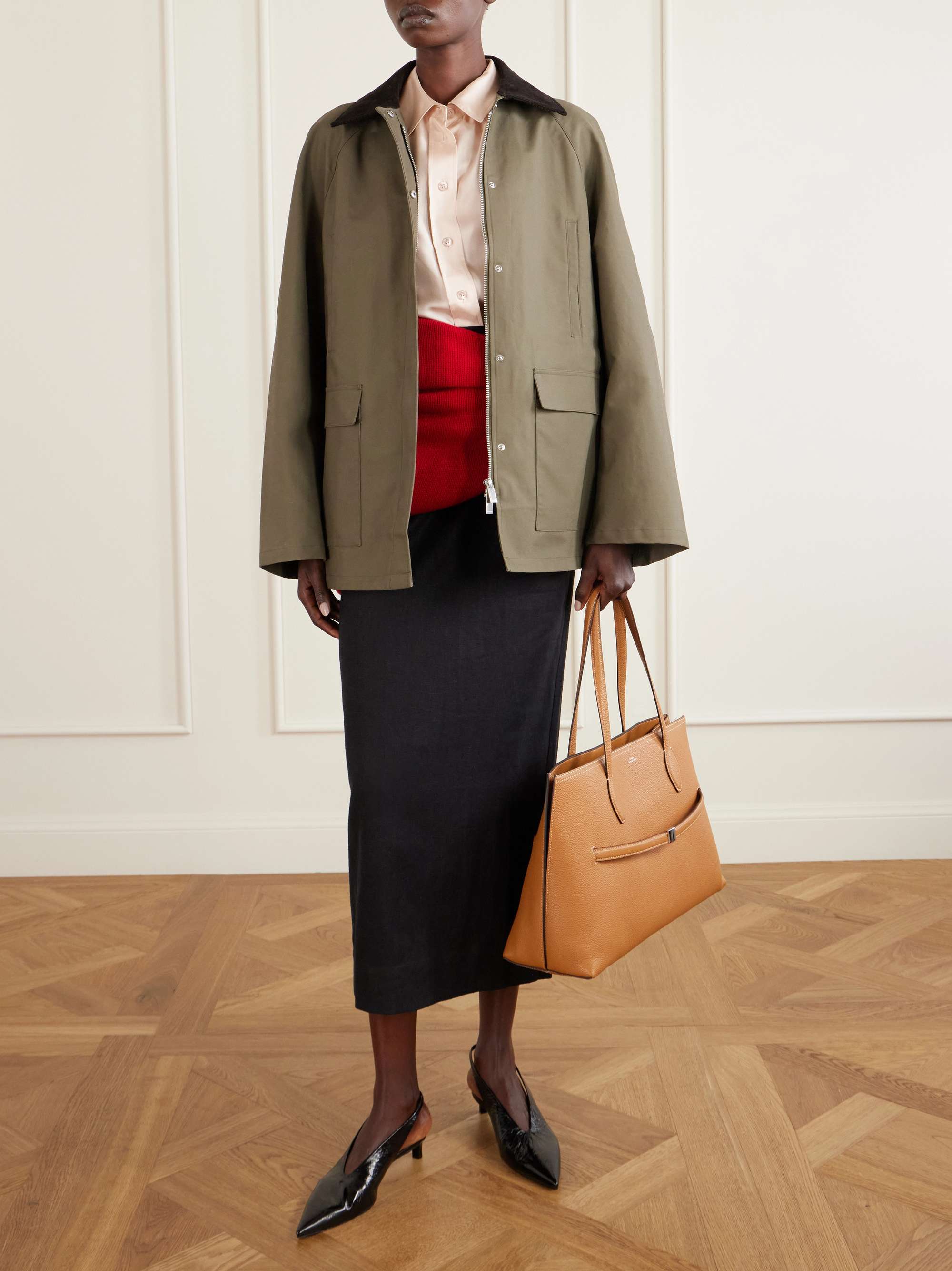 Corduroy-Trimmed Cotton-Gabardine Coat