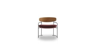 Chair by Potocco with slim metal frame, red velvet cushioned seat and wooden back