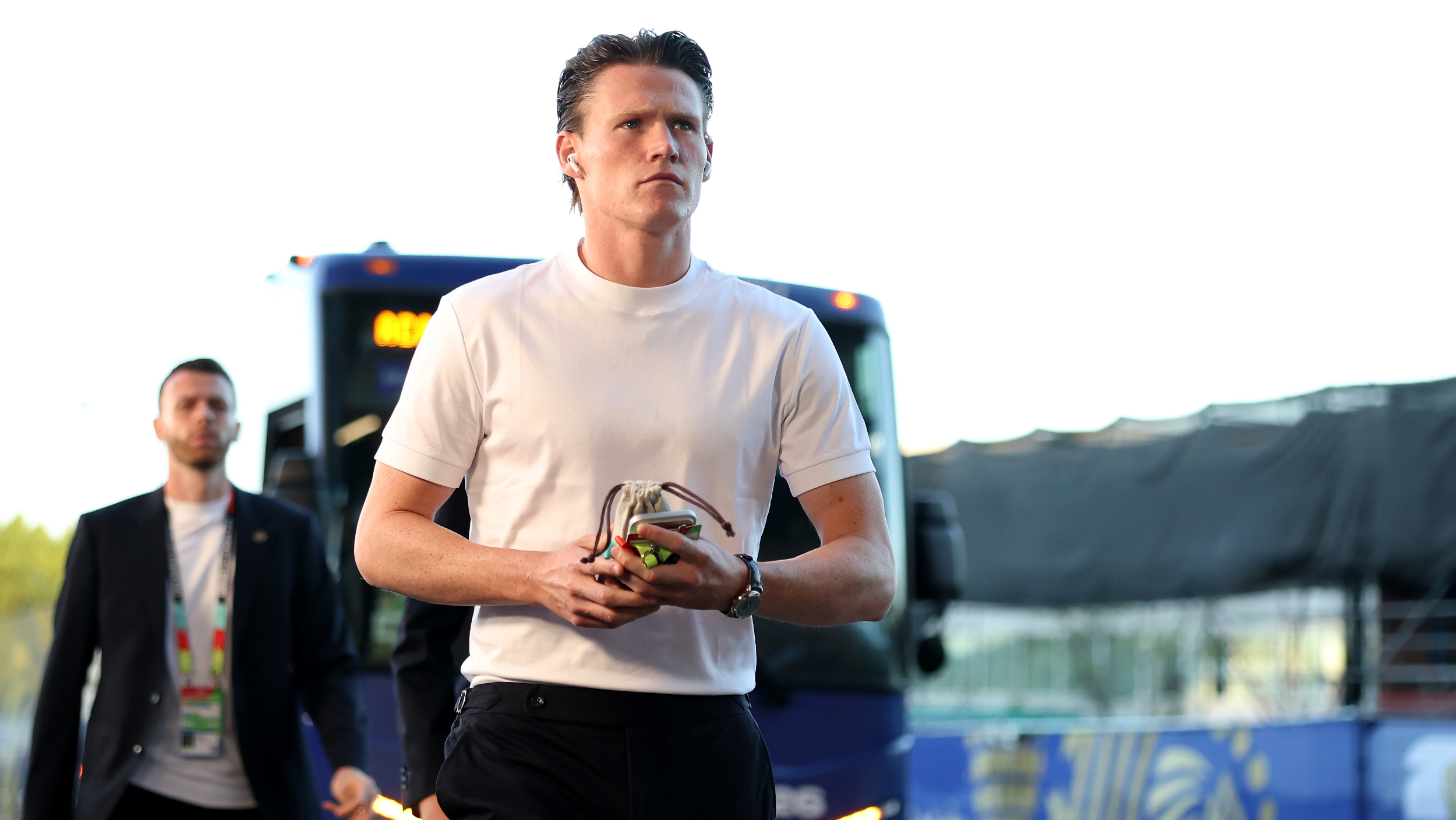 Scott McTominay arrives for Scotland vs Haiti