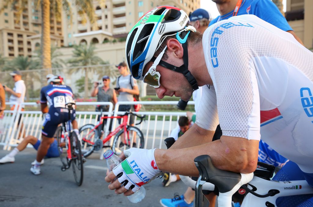 Elia Viviani (Italy) reflects on the day of racing