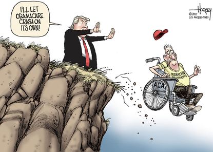 Political cartoon U.S. Trump GOP health-care Obamacare implosion