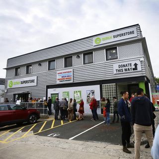 superstore grey buildiong with grey glass windows