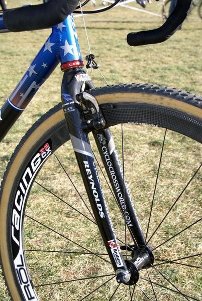 Compton runs the full carbon Ouzo Pro Cross fork from Reynolds Cycling.