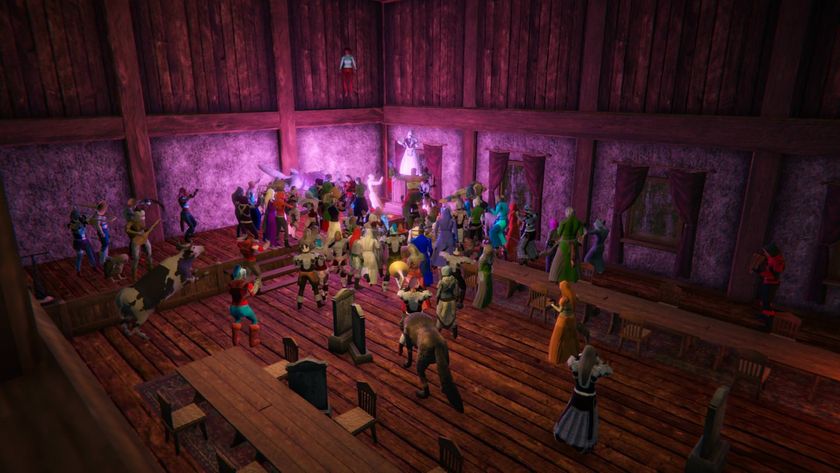 A group of Project: Gorgon players celebrate inside a tavern.
