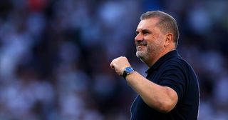 Tottenham manager Ange Postecoglou applauds the fans after the Premier League match between Tottenham Hotspur and Manchester United at Tottenham Hotspur Stadium on August 19, 2023 in London, England.