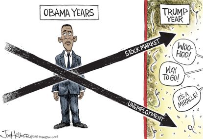 Political cartoon U.S. Obama unemployment stock market economy