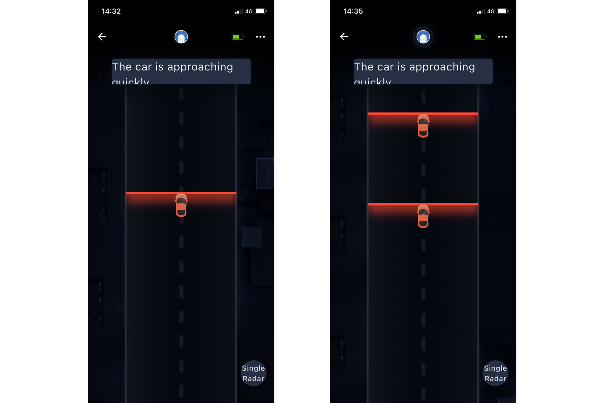 Magene L508 radar displayed on the Magene Utility app