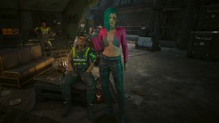 Cyberpunk 2077 Balls to the wall choice - V is standing in front of Paco and Babs