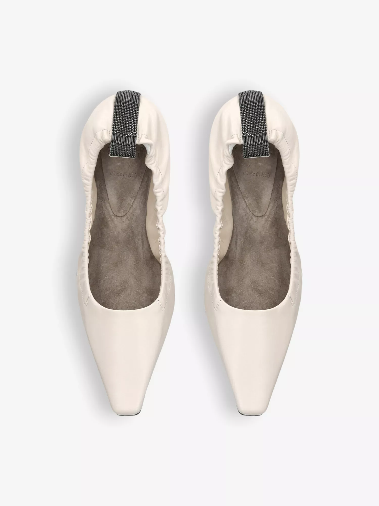 Pointed-toe bead-embellished leather ballet flats
