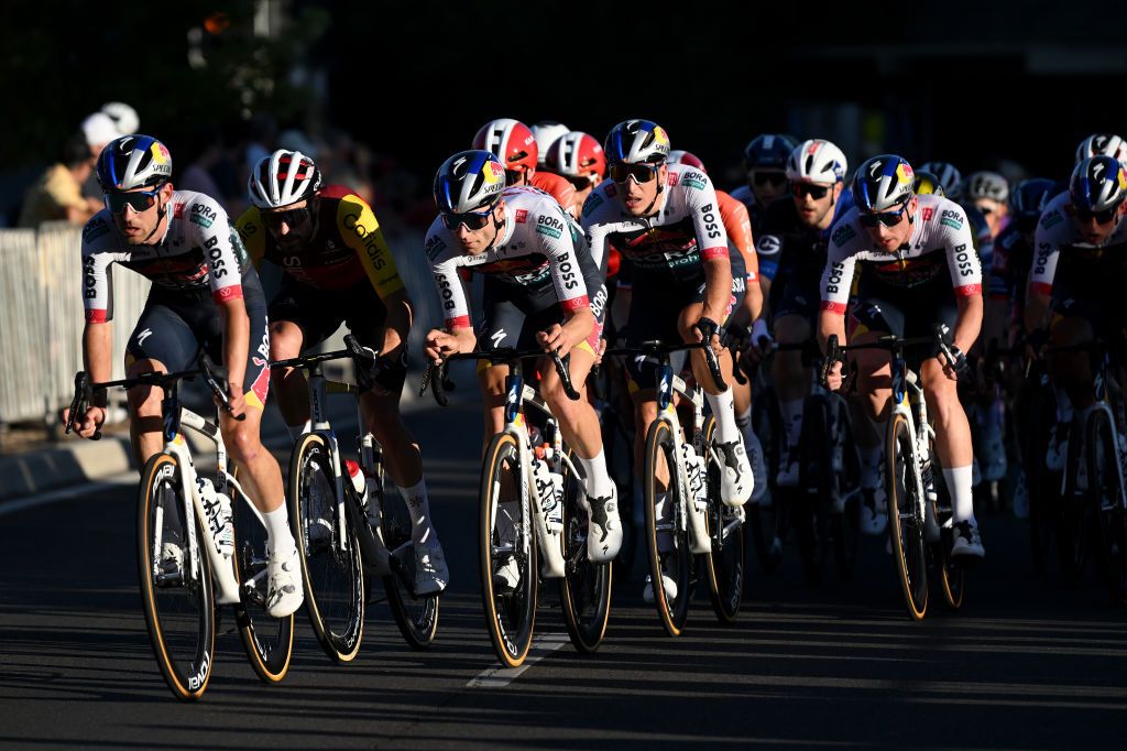 ADELAIDE AUSTRALIA JANUARY 18 LR Ben Zwiehoff of Germany Finn FisherBlack of New Zealand Danny Van Poppel of The Netherlands and Ryan Mullen of Ireland and Team Red Bull BORA hansgrohe compete during the Villawood Mens Classic 2025 a 18km one day race circuit from Adelaide to Adelaide on January 18 2025 in Adelaide Australia Photo by Dario BelingheriGetty Images