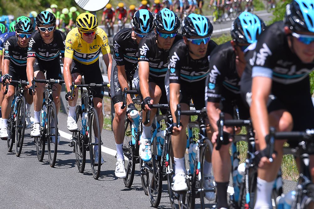 Team Sky line up in support of Chris Froome