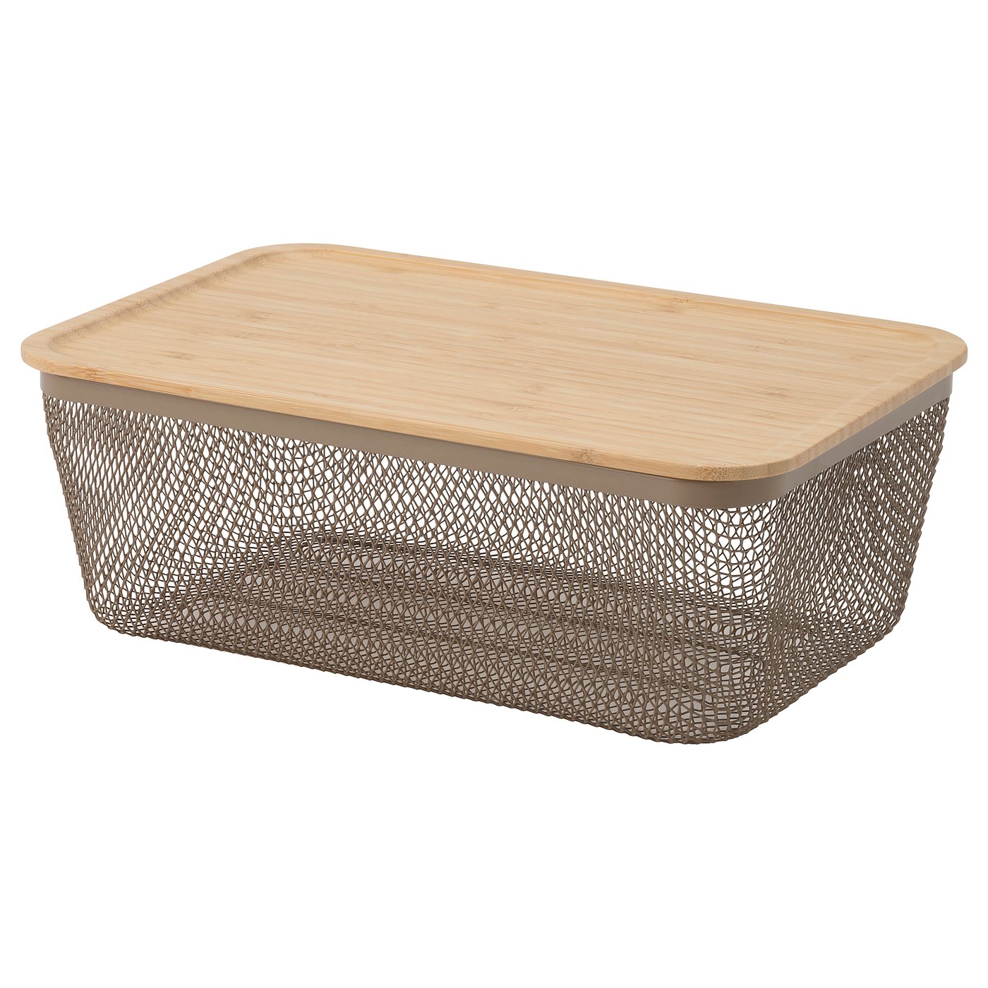 Ikea 365+ Food Storage Basket With Lid - Rectangular Metal/light Gray-Brown Bamboo 12 5/8x8 1/4x5 1/8 "