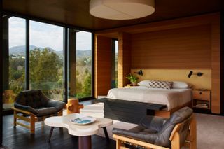 The principal bedroom suite at the Rustic Canyon House