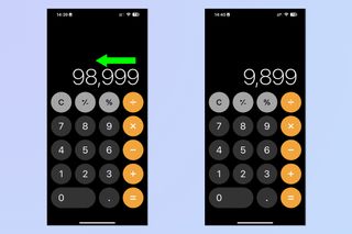 A screenshot showing how to use the iPhone Calculator hidden features