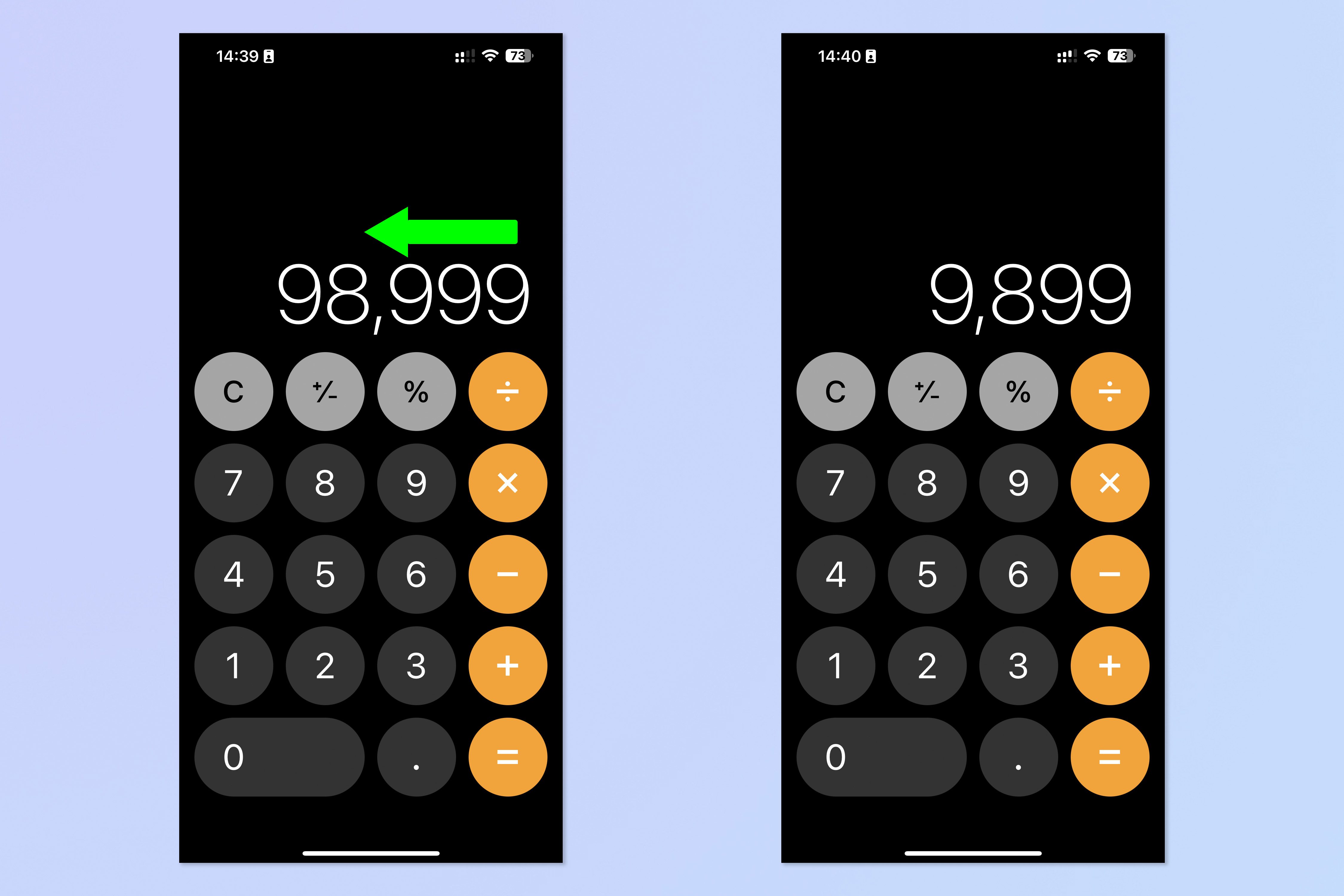 لقطة شاشة توضح كيفية استخدام الميزات المخفية لـ iPhone Calculator