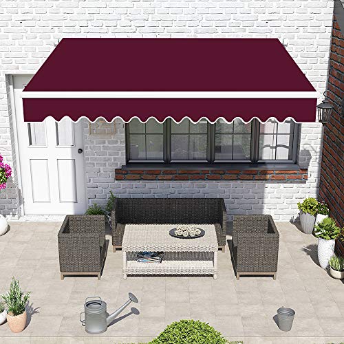 Green Bay Wine Red Diy Manual Patio Awning, Retractable Gazebo Outdoor Canopy, Garden Sun Shade - 3m X 2.5m