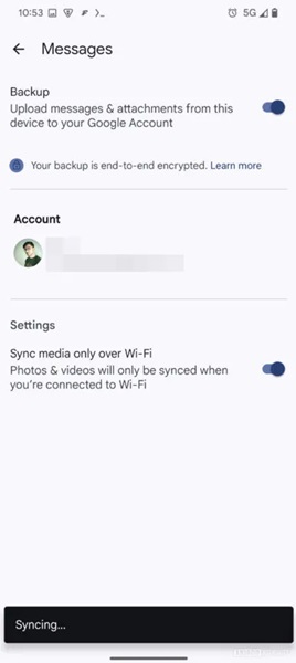 Google Messages will reportedly let users toggle its backup feature on or off alongside additional account/sync options.