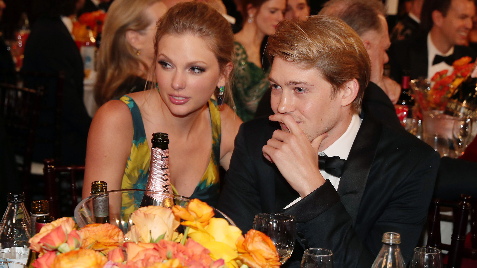 BEVERLY HILLS, CALIFORNIA - JANUARY 05: 77th ANNUAL GOLDEN GLOBE AWARDS -- Pictured: (l-r) Taylor Swift and Joe Alwyn at the 77th Annual Golden Globe Awards held at the Beverly Hilton Hotel on January 5, 2020. -- (Photo by Christopher Polk/NBC/NBCU Photo Bank)