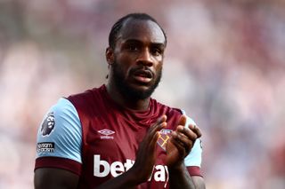 Michail Antonio applauds West Ham fans after a game against Newcastle in October 2023.