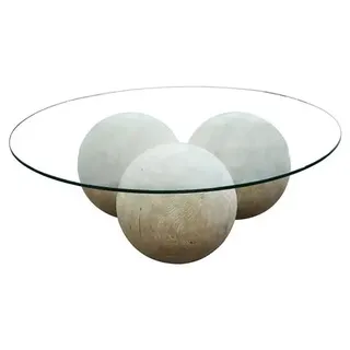 Vale Modern Rustic Round Glass Top Reclaimed Wood Sphere Round Coffee Table