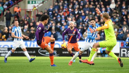 Leroy Sane scored Manchester City’s third goal against Huddersfield Town