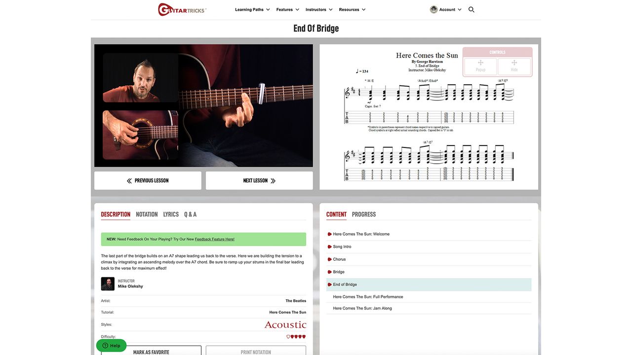 Guitar Tricks interface screen grabs