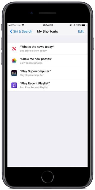 Screenshot showing custom trigger phrases added to Siri, which has been removed in iOS 13