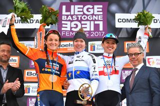 The Liege podium with Anna van der Breggen in the centre