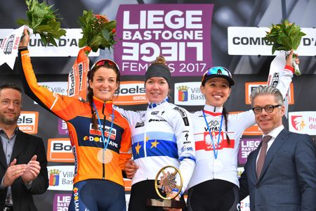 The Liege podium with Anna van der Breggen in the centre