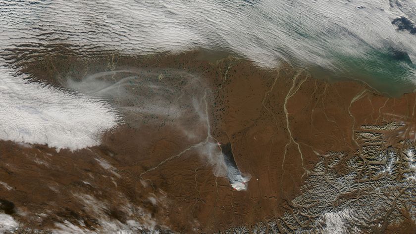 Satellite image of scorched land on Alaska's North Slope showing the severity of wildfires in 2007.