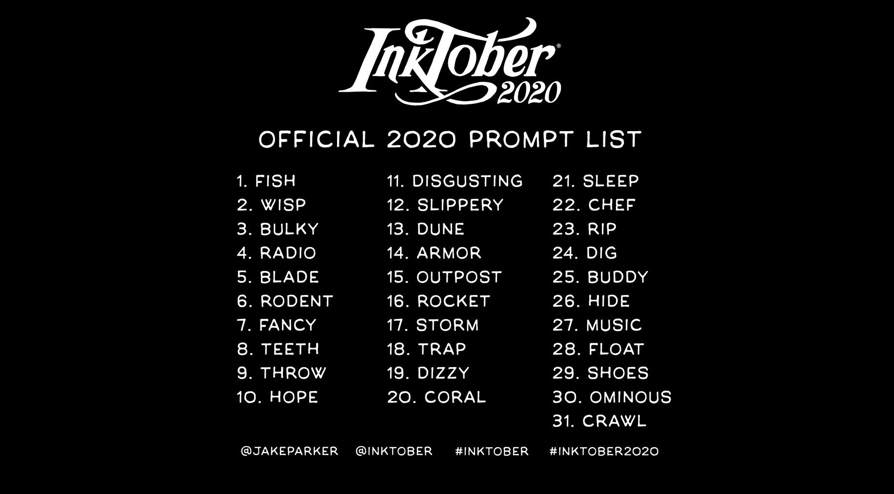 Inktober prompt list