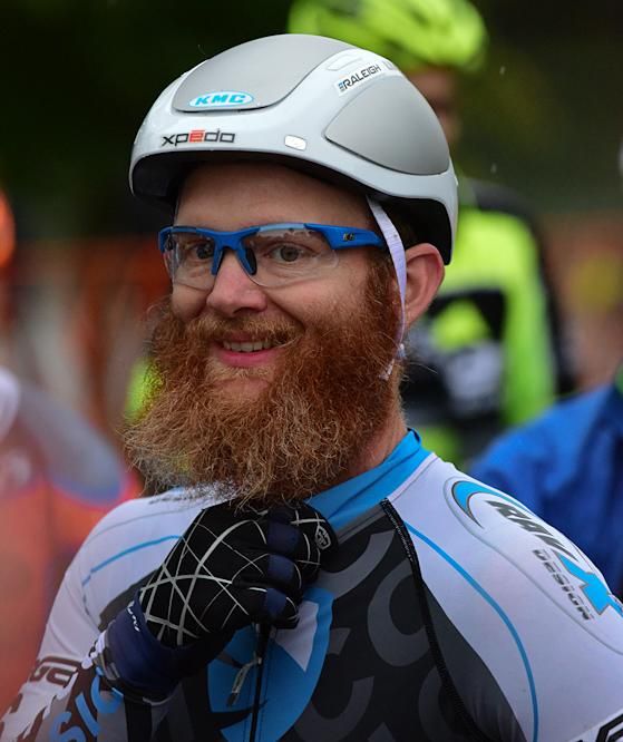 Robert Marion (American Classic) is trying an aero helmet to offset the beard drag