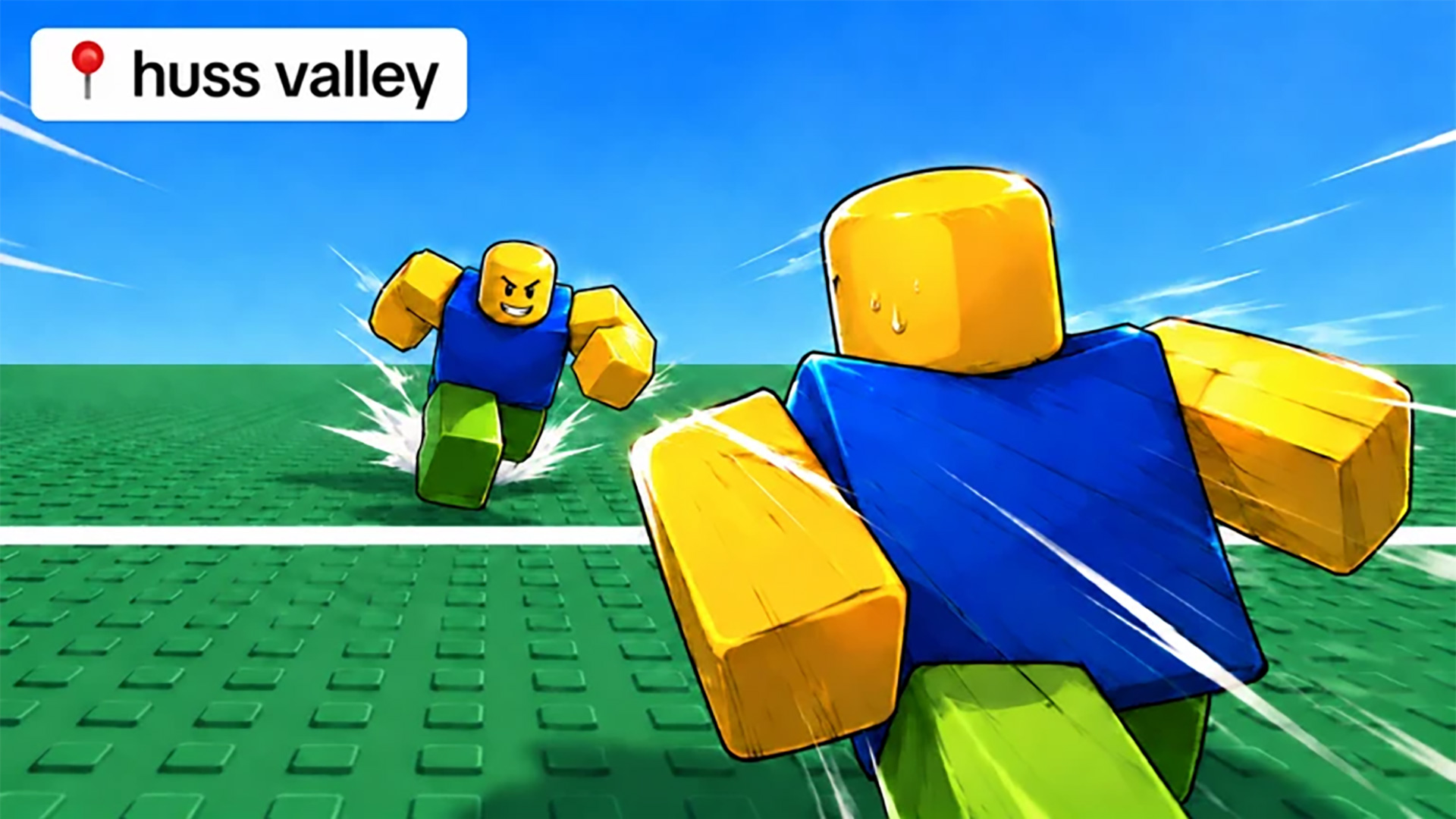 Press shot for Huss Valley codes showing two characters sprinting towards each other at speed