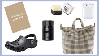 A collage of unisex products for gender neutral Easter basket ideas for adults.