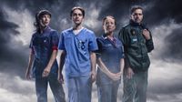 Casualty Storm Damage promo picture with Faith, Cam, Siobhan and Iain imposed against a stormy background.
