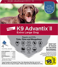 K9 Advantix II Flea and Tick Prevention for Extra-Large Dogs 4-Pack RRP: $59.98 | Now: $39.98 | Save: $20.00 (33%)