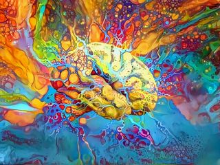 A colorful illustration of the concept of a brain on psychedelics.